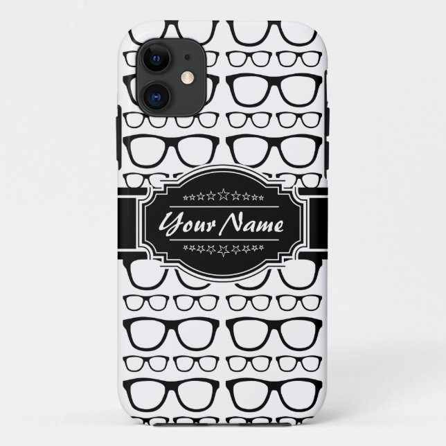 Black & White Geek Nerd Glasses Personalised Case-Mate iPhone Case (Back)