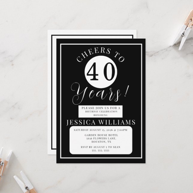 Black & White Gender Neutral Birthday Party Invitation (Front/Back In Situ)