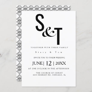 Black White Geo Back Typography Wedding Invitation