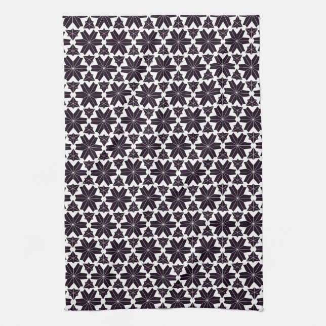 Black White Geo Star JustPatterns Fabric Tea Towel (Vertical)