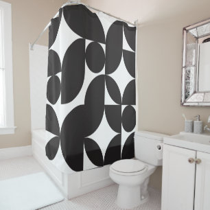 Black White Geometric Abstract Mid Century Modern Shower Curtain