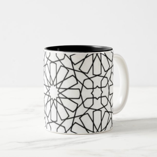 Black White Geometric Abstract Pattern Two-Tone Coffee Mug (Front Right)