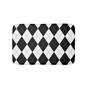 Black White Geometric Argyle Pattern Bath Mat