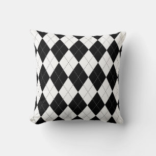 Black White Geometric Argyle Pattern Cushion
