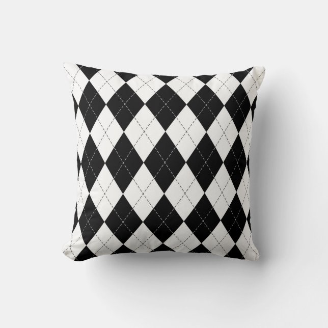 Black White Geometric Argyle Pattern Cushion (Front)