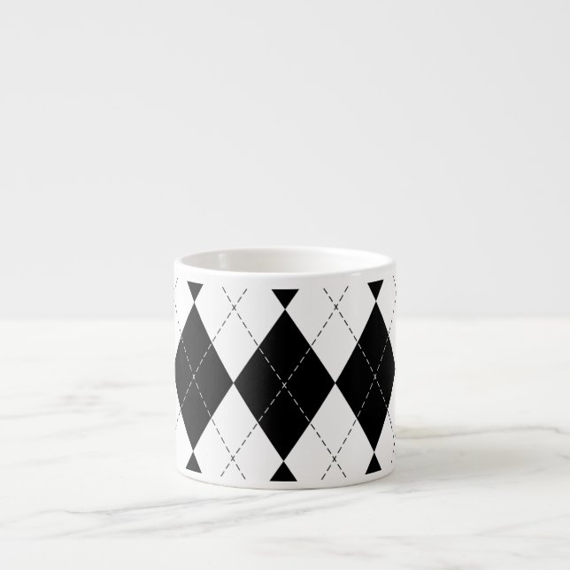 Black White Geometric Argyle Pattern Espresso Cup (Front)