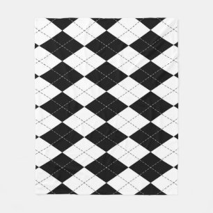 Black White Geometric Argyle Pattern Fleece Blanket