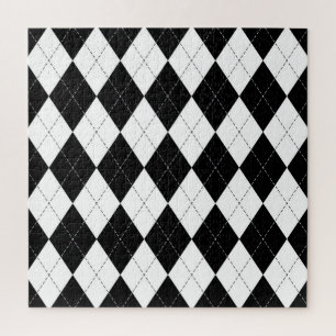 Black White Geometric Argyle Pattern Jigsaw Puzzle