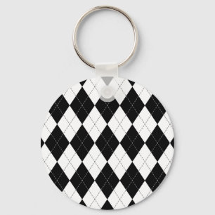 Black White Geometric Argyle Pattern Key Ring