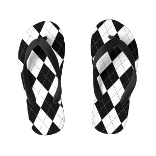 Black White Geometric Argyle Pattern Kid's Thongs