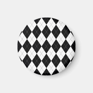 Black White Geometric Argyle Pattern Magnet