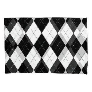 Black White Geometric Argyle Pattern Pillowcase