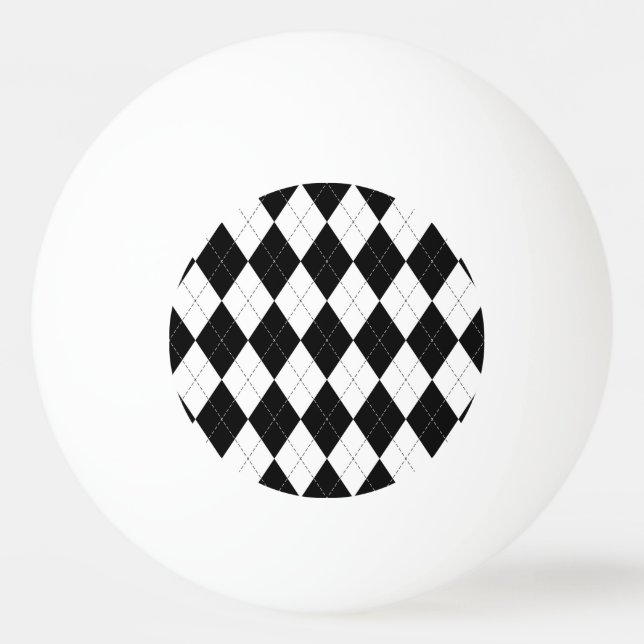 Black White Geometric Argyle Pattern Ping Pong Ball (Front)