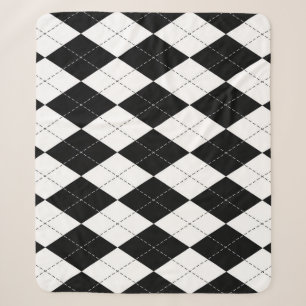 Black White Geometric Argyle Pattern Sherpa Blanket