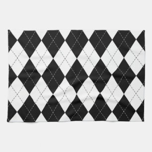 Black White Geometric Argyle Pattern Tea Towel