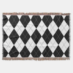 Black White Geometric Argyle Pattern Throw Blanket