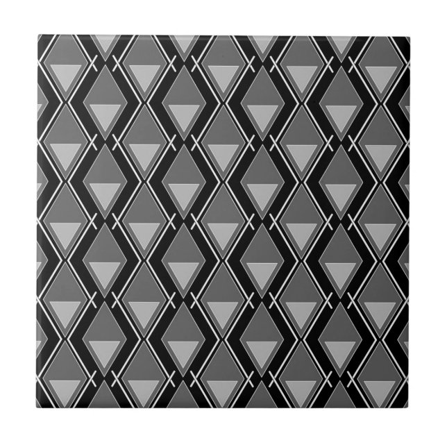 black white geometric art deco print ceramic tile (Front)