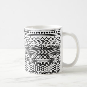 Black & White Geometric Border Sampler Pattern Coffee Mug