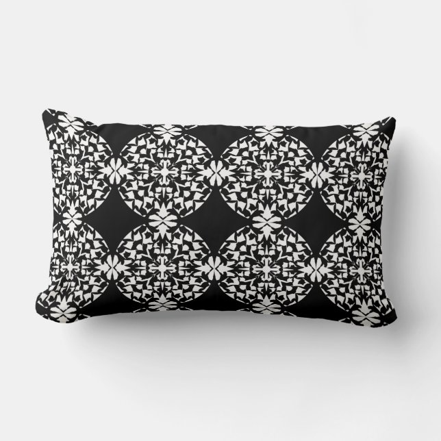 Black White Geometric Circles Pattern Custom Colou Lumbar Cushion (Front)