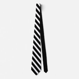 Black White Geometric Diagonal Stripes Solid Black Tie