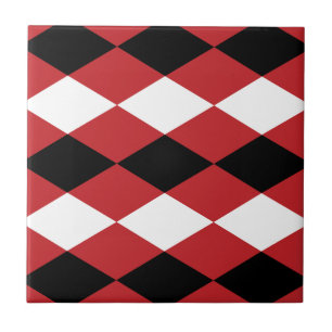 Black White Geometric Diamond On Red Background  Ceramic Tile