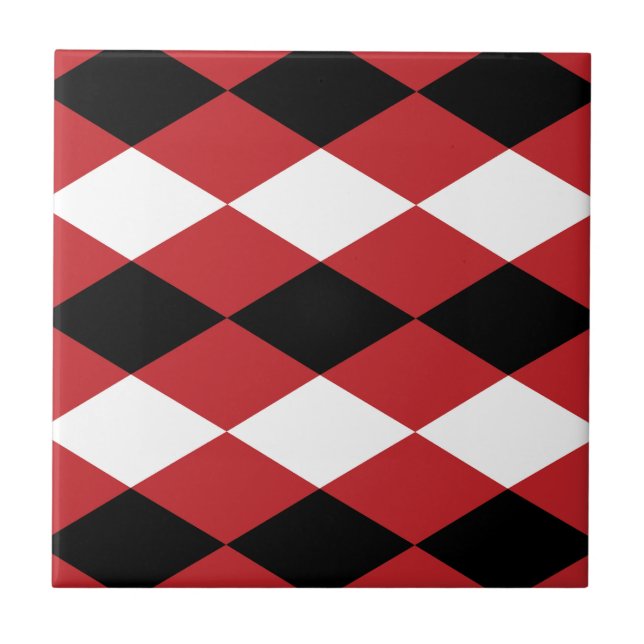 Black White Geometric Diamond On Red Background  Ceramic Tile (Front)