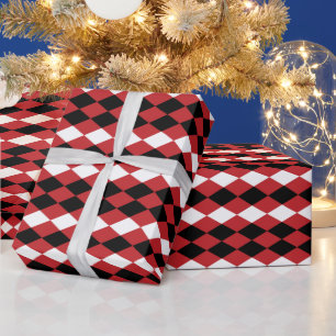Black White Geometric Diamond On Red Background Wrapping Paper