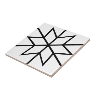 Black White Geometric Flower Ceramic Tile