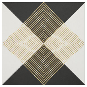 Black White Geometric Gold Stripes Modern Design Fabric