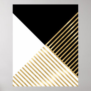 Black White Geometric Gold Stripes Modern Design Poster