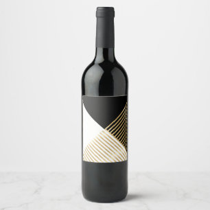 Black White Geometric Gold Stripes Modern Design Wine Label