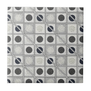 Black & White Geometric Grid Monochrome Pattern Ceramic Tile