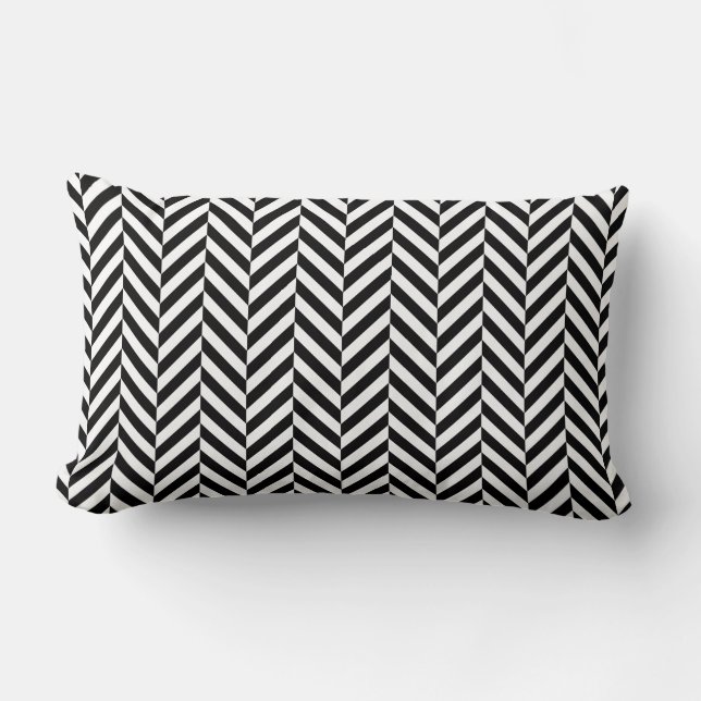 Black White Geometric Herringbone Pattern Lumbar Cushion (Front)