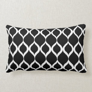 Black White Geometric Ikat Tribal Print Pattern Lumbar Cushion