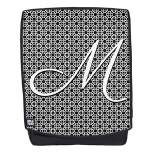 Black & White Geometric Initial Monogram Backpack