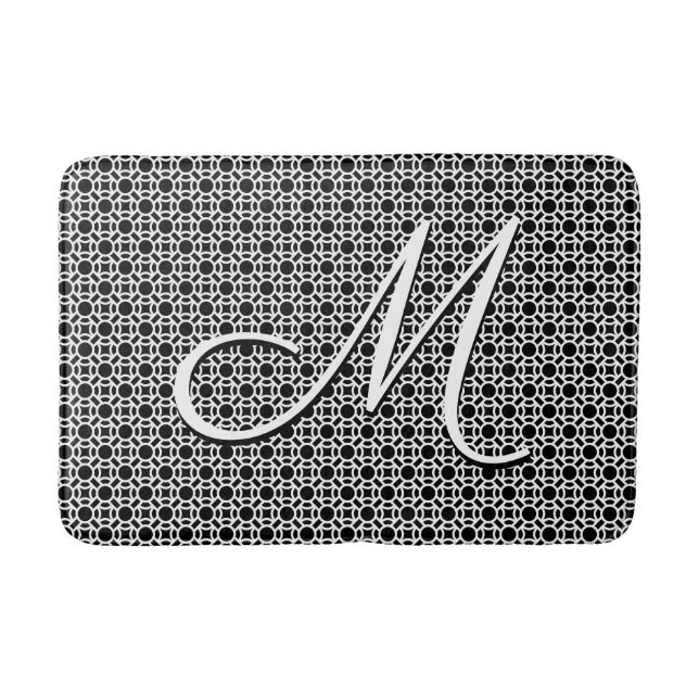 Black & White Geometric Initial Monogram Bath Mat (Front)