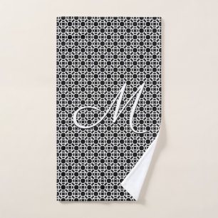 Black & White Geometric Initial Monogram Bath Towel Set