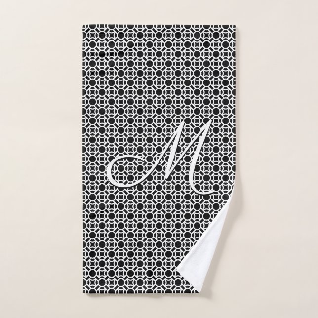 Black & White Geometric Initial Monogram Bath Towel Set (Hand Towel)