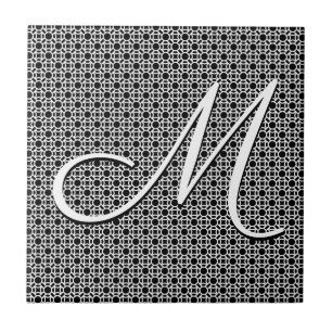 Black & White Geometric Initial Monogram Ceramic Tile