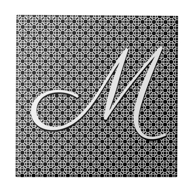 Black & White Geometric Initial Monogram Ceramic Tile (Front)