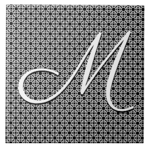 Black & White Geometric Initial Monogram Ceramic Tile