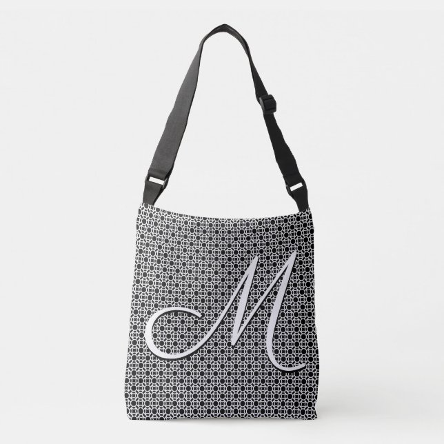 Black & White Geometric Initial Monogram Crossbody Bag (Front)