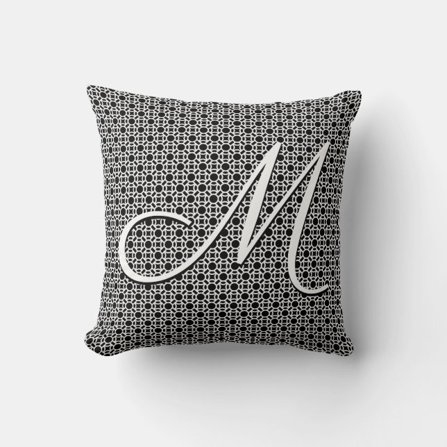 Black & White Geometric Initial Monogram Cushion (Front)