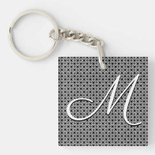 Black & White Geometric Initial Monogram Key Ring