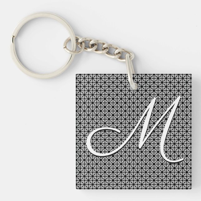 Black & White Geometric Initial Monogram Key Ring (Front)