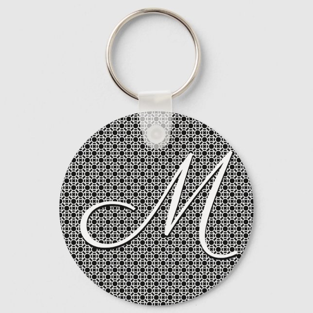 Black & White Geometric Initial Monogram Key Ring (Front)