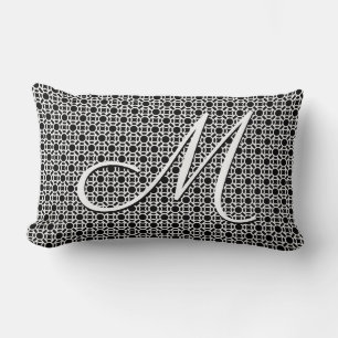 Black & White Geometric Initial Monogram Lumbar Cushion