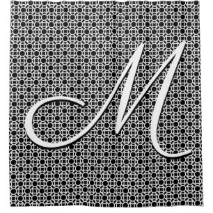 Black & White Geometric Initial Monogram Shower Curtain