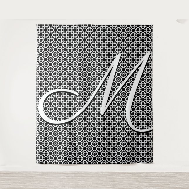 Black & White Geometric Initial Monogram Tapestry (Front)