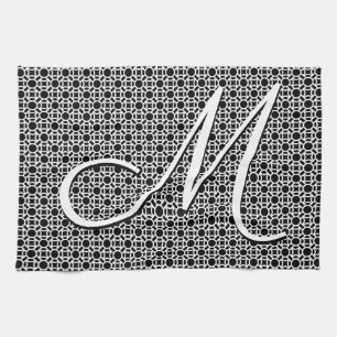 Black & White Geometric Initial Monogram Tea Towel